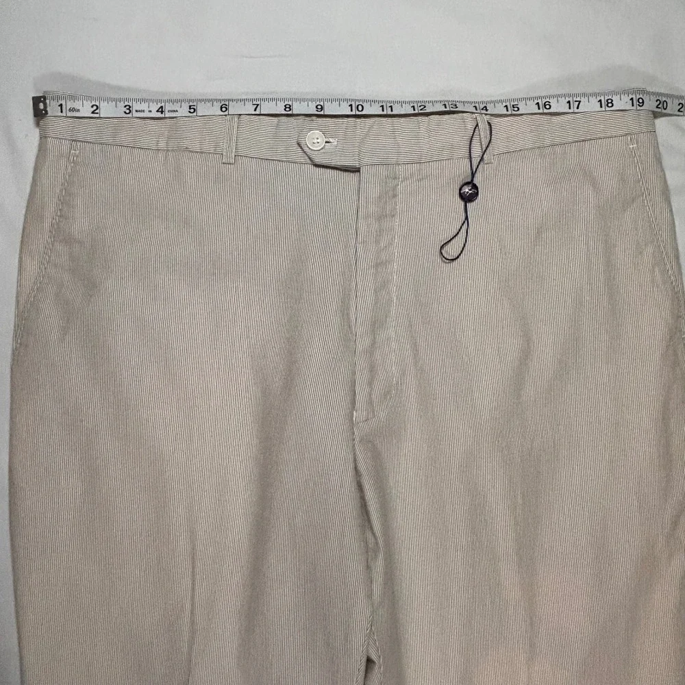 Alan Flusser Seersucker Pants Mens 40x32 Beige Micro Stripe‎ Flat Front Coastal